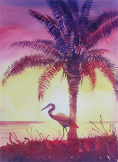 Watercolor- Heron@Sunset