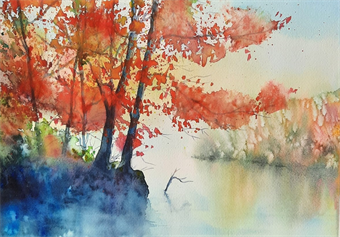 Joyfully Painting In Watercolor- Fall Trees