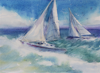 Watercolor/Gouache- Sailboats