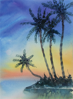 Watercolor- Sunset Palms